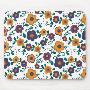 70’s Folk Art Ditzy Retro Daisy in Jewel Tones Mouse Pad