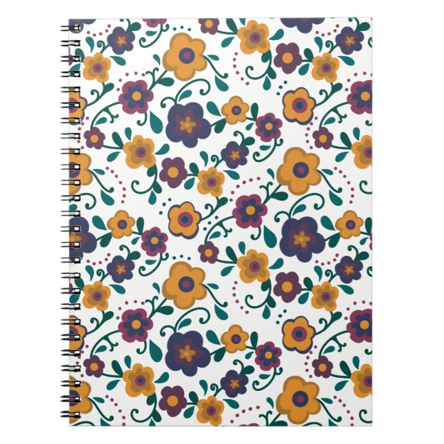 70’s Folk Art Ditzy Retro Daisy in Jewel Tones Notebook (Front)