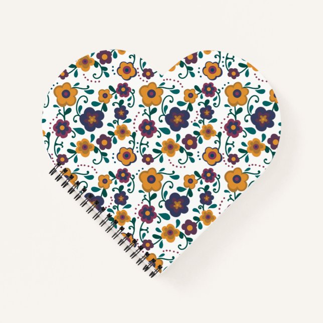 70’s Folk Art Ditzy Retro Daisy in Jewel Tones Notebook (Front)