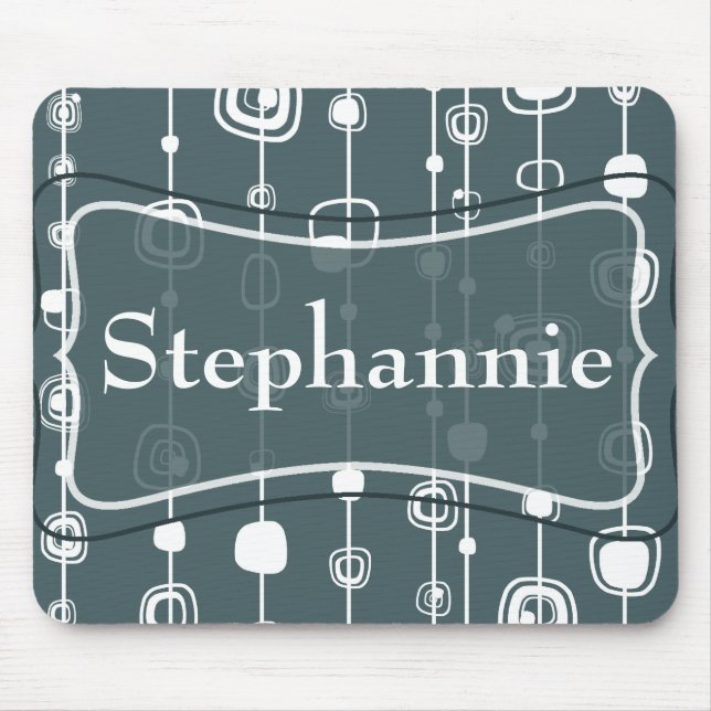 70’s Retro Blue Squares 1950 Groovy Mousepad (Front)