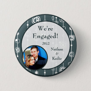 70’s Retro Blue Squares 1950 Photo Button