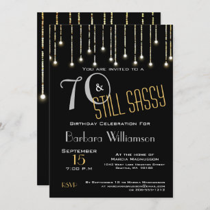 70 Sassy Black Silver Gold Lights Birthday Party Invitation