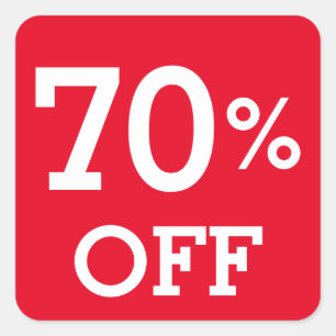 70% Seventy Percent OFF discount sale white red Square Sticker