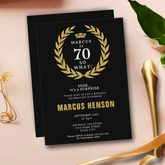 70 so What Funny Laurel Wreath 70th Birthday Invitation (Creator Uploaded)