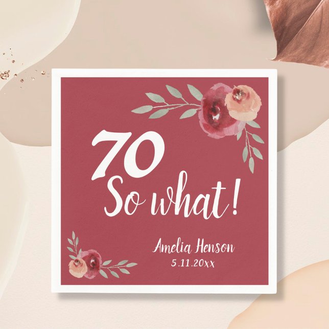 70 So what Red Watercolor Rose 70th Birthday Napkin (Creator Uploaded)