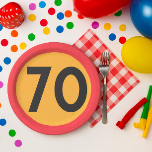 70 Speed Limit Road Traffic Sign Paper Plate