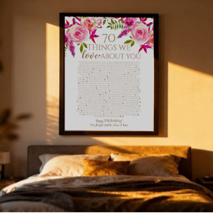 70 things we love about you 70th birthday gift poster