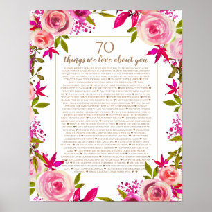 70 things we love about you pink roses anniversary poster