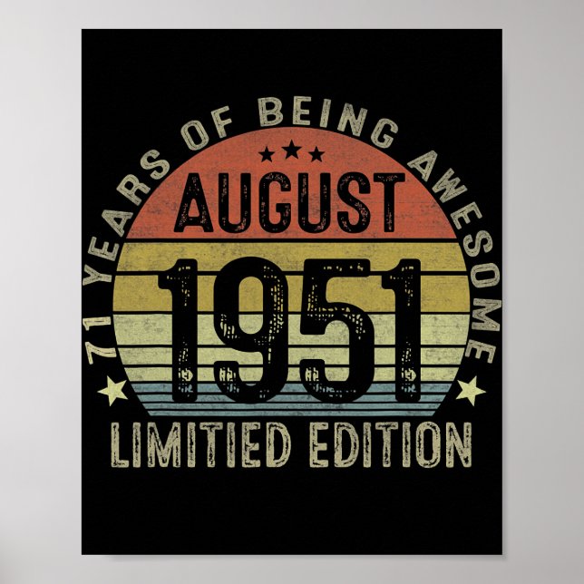 70 Year Old Gifts August 1952 Limited Edition Poster (Front)