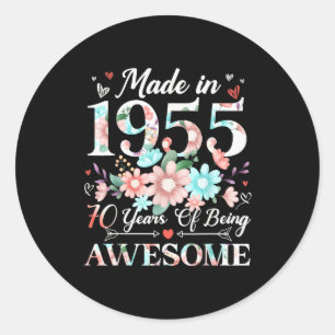 70 Year Old Made In 1955 Floral 70th Birthday Wome Classic Round Sticker