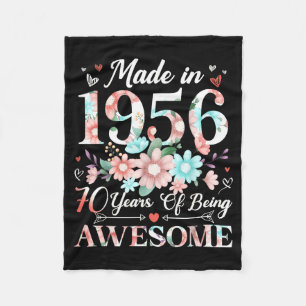70 year old made in 1956 floral 70th birthday wome fleece blanket