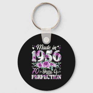 70 year old made in 1956 floral 70th birthday wome key ring