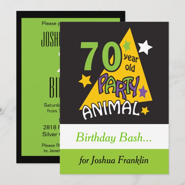 70 Year Old Party Animal | 70th Birthday Invitation (Front/Back)