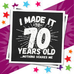 70 Year Old Sarcastic Meme Funny 70th Birthday Napkin<br><div class="desc">This funny 70th birthday design makes a great sarcastic humour joke or novelty gag gift for a 70 year old birthday theme or surprise 70th birthday party! Features 'I Made it to 70 Years Old... Nothing Scares Me' funny 70th birthday meme that will get lots of laughs from family, friends,...</div>