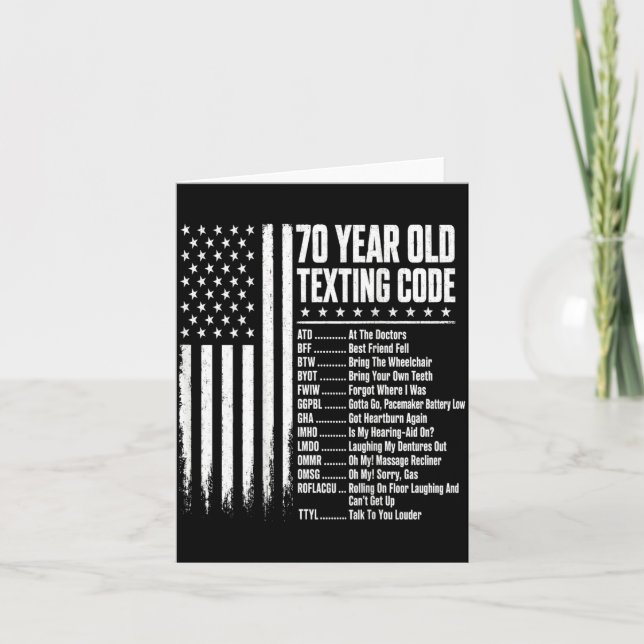 70 Year Old Senior Texting Code On Back Card (Front)