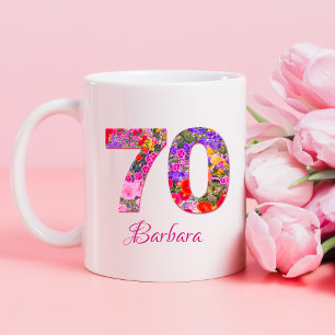 70 years 70th birthday party floral pink lilac mug