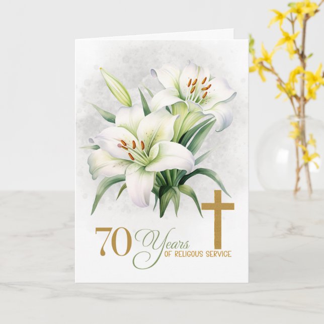 70 Years of Religious Service Cross and Lilies Card (Yellow Flower)