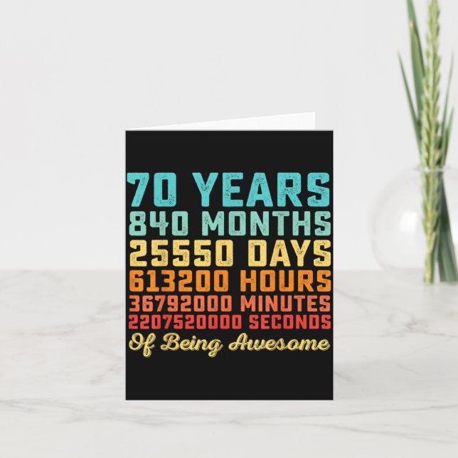 70 Years Old Birthday Quote Funny 70th B-Day Math Card (Front)