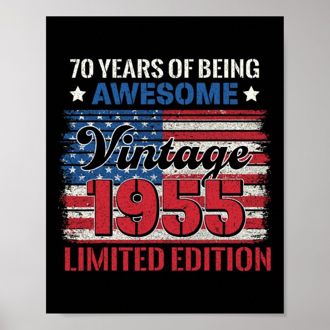 70 Years Old Gifts 70th Birthday American Flag Vin Poster (Front)