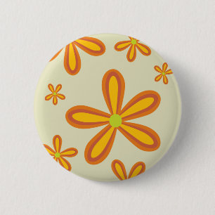70ies retro orange flower pattern 6 cm round badge