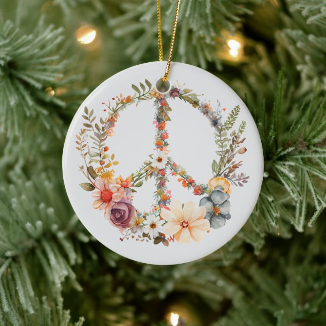 70s 60s Peace Sign Colorful Ceramic Ornament (Tree)