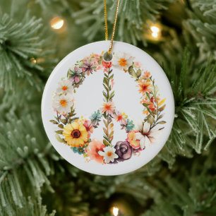 70s 60s Peace Sign Colorful Ceramic Ornament