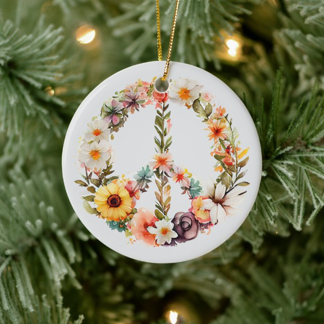 70s 60s Peace Sign Colorful Ceramic Ornament (Tree)