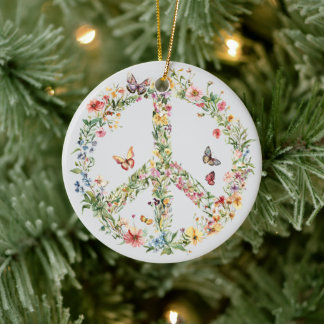 70s 60s Peace Sign Colorful Ceramic Ornament