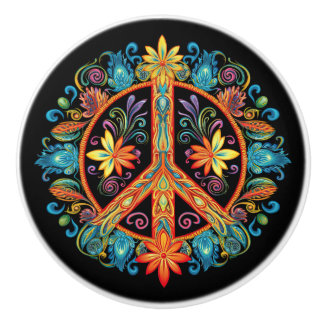 70s 60s Peace Sign Colourful Ceramic Knob