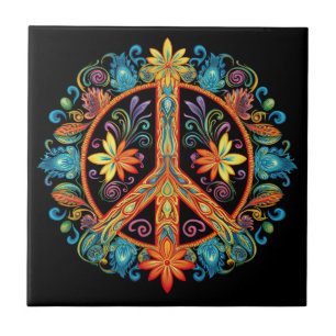 70s 60s Peace Sign Colourful Ceramic Tile