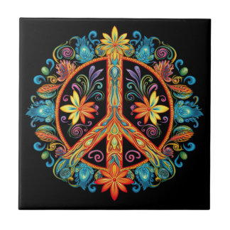 70s 60s Peace Sign Colourful Ceramic Tile
