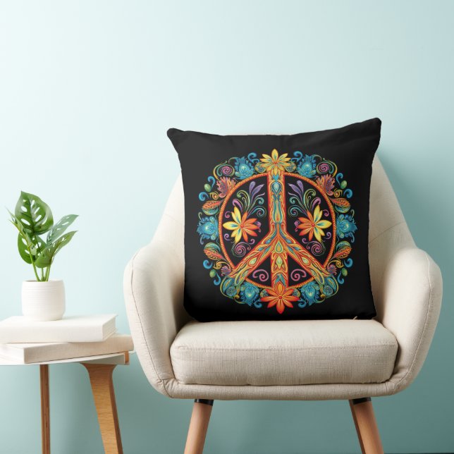 70s 60s Peace Sign Colourful Cushion (Chair)