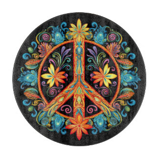 70s 60s Peace Sign Colourful Cutting Board