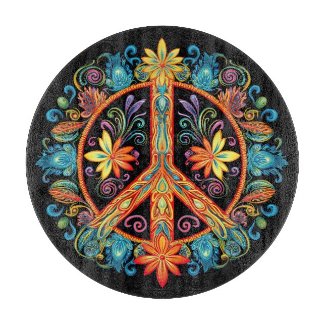 70s 60s Peace Sign Colourful Cutting Board (Front)