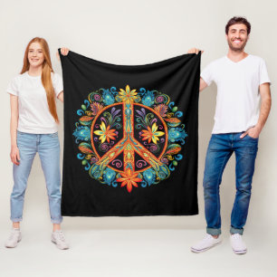 70s 60s Peace Sign Colourful Fleece Blanket