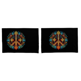 70s 60s Peace Sign Colourful Pillowcase