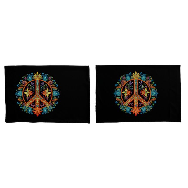 70s 60s Peace Sign Colourful Pillowcase (Front-Set)