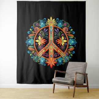 70s 60s Peace Sign Colourful Tapestry