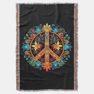 70s 60s Peace Sign Colourful Throw Blanket