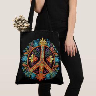 70s 60s Peace Sign Colourful Tote Bag