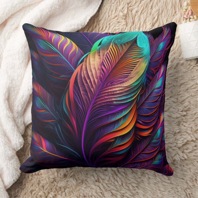 70s 60s Psychedelic Feathers  Cushion (Blanket)