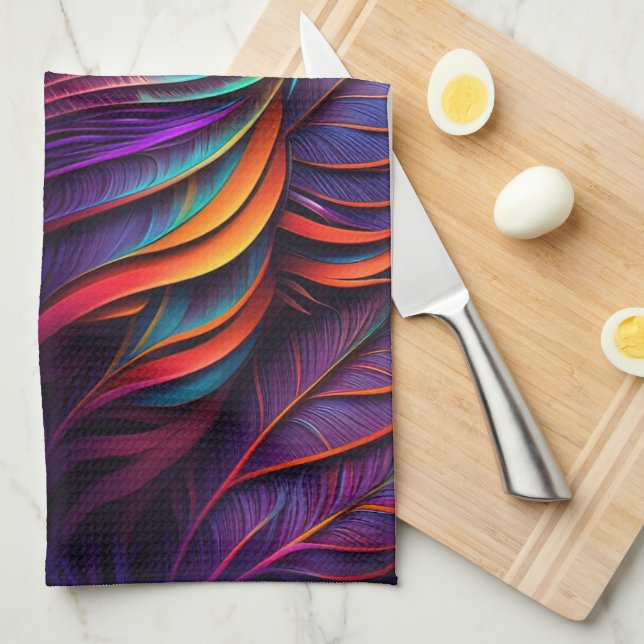 70s 60s Psychedelic Feathers  Tea Towel (Quarter Fold)