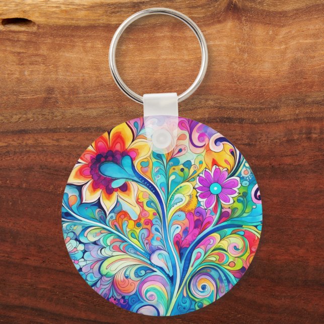 70s 60s Psychedelic Hippy Retro Hip Key Ring (Front)
