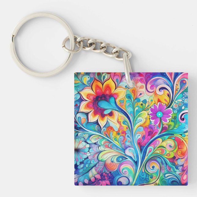 70s 60s Psychedelic Hippy Retro Hip Key Ring (Front)