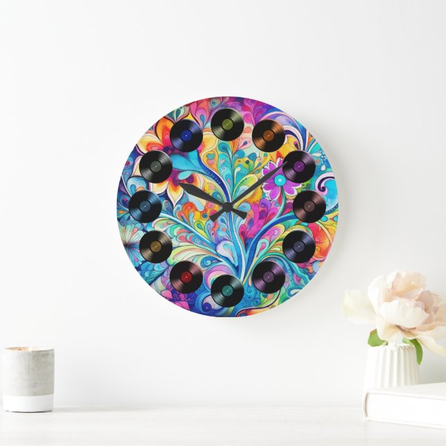 70s 60s Psychedelic Hippy Retro Hip Large Clock (Home)