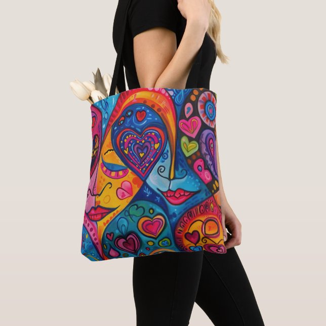 70s 60s Psychedelic Hippy Retro Hip Tote Bag (Close Up)