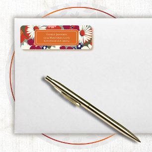 70's 80's Autumn Orange Colourful Floral Address Return Address Label