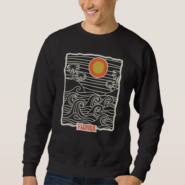 70s 80s CA Retro Beach Waves Ocean Sunset Florida Sweatshirt (Front)