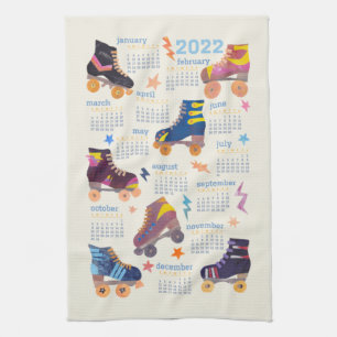 70s 80s Nostalgia Collage Roller Skates Calendar K Tea Towel