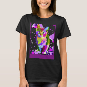 70s 80s Party Cat Psychedelic Colourful Trippy T-Shirt